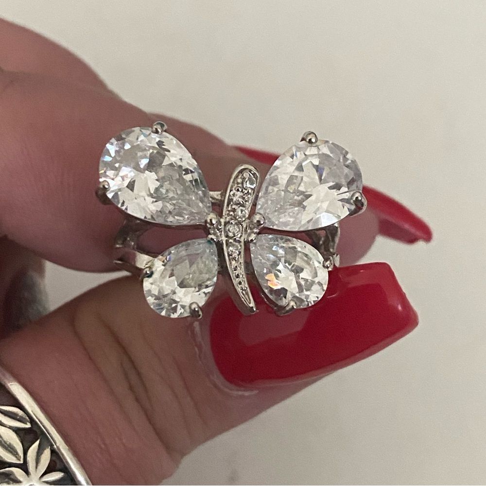 Silver Tone Crystal Butterfly Ring